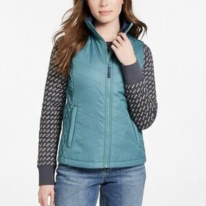 LL Bean Womens Fleece-Lined PrimaLoft Vest Quilted Full Zip Storm Teal Pet Large